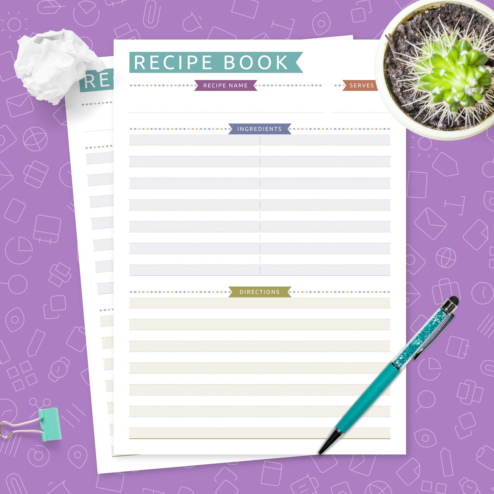 Recipe Book Template - Casual Style Template - Printable PDF