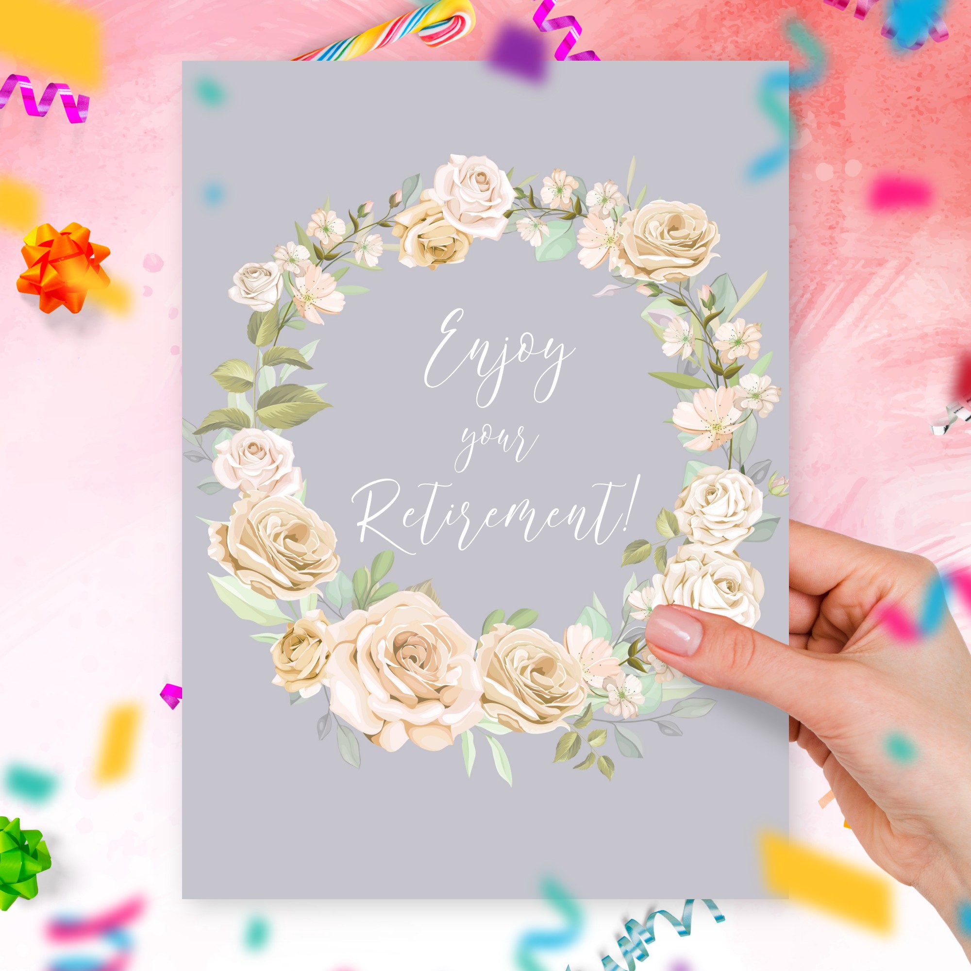 Retirement Card Flower Style Template Editable Online