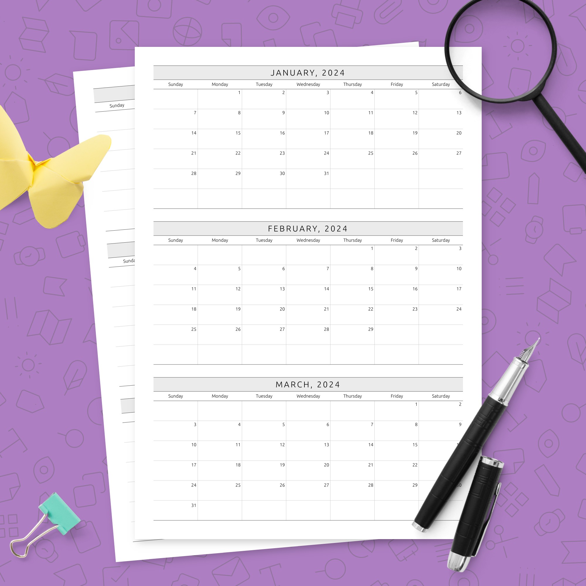 Simple Quarterly Calendar Template Template Printable PDF