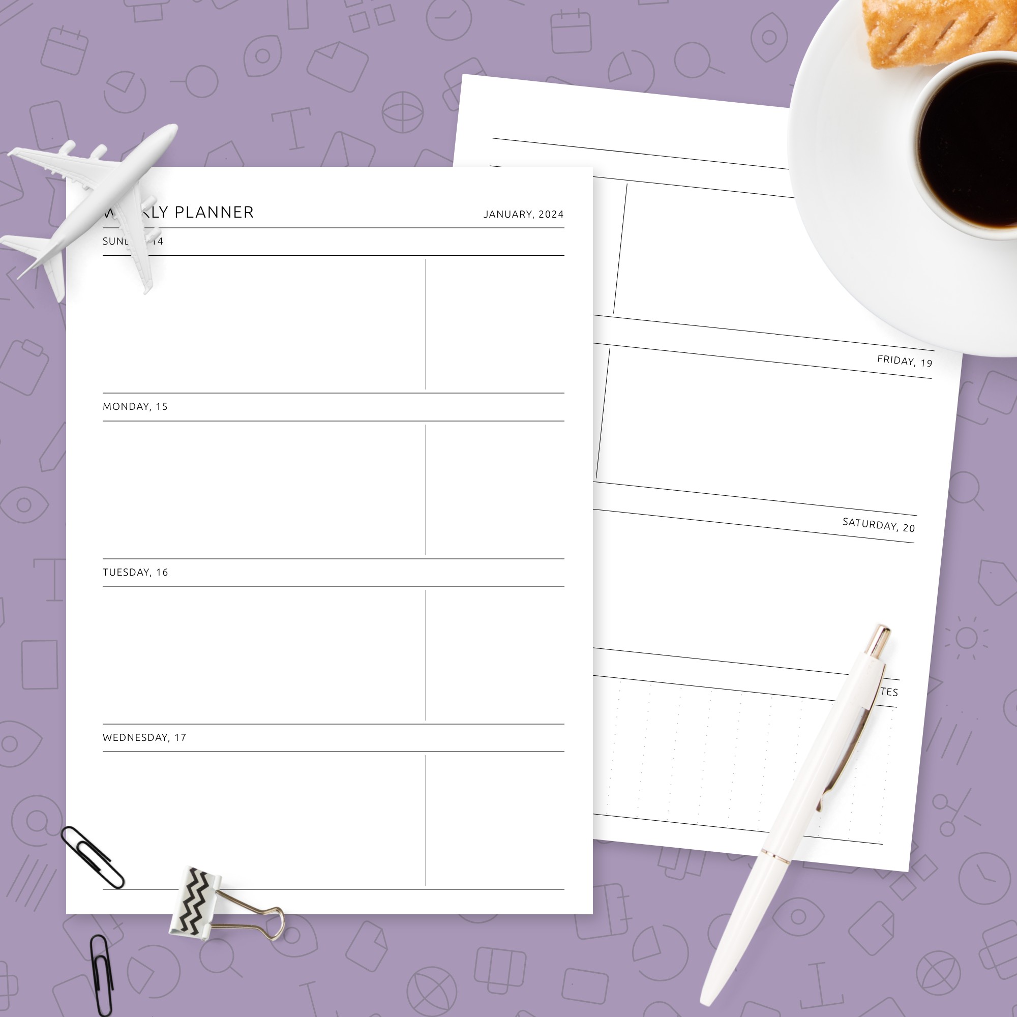 Simple Style 2 Page Weekly Calendar Template Template - Printable PDF