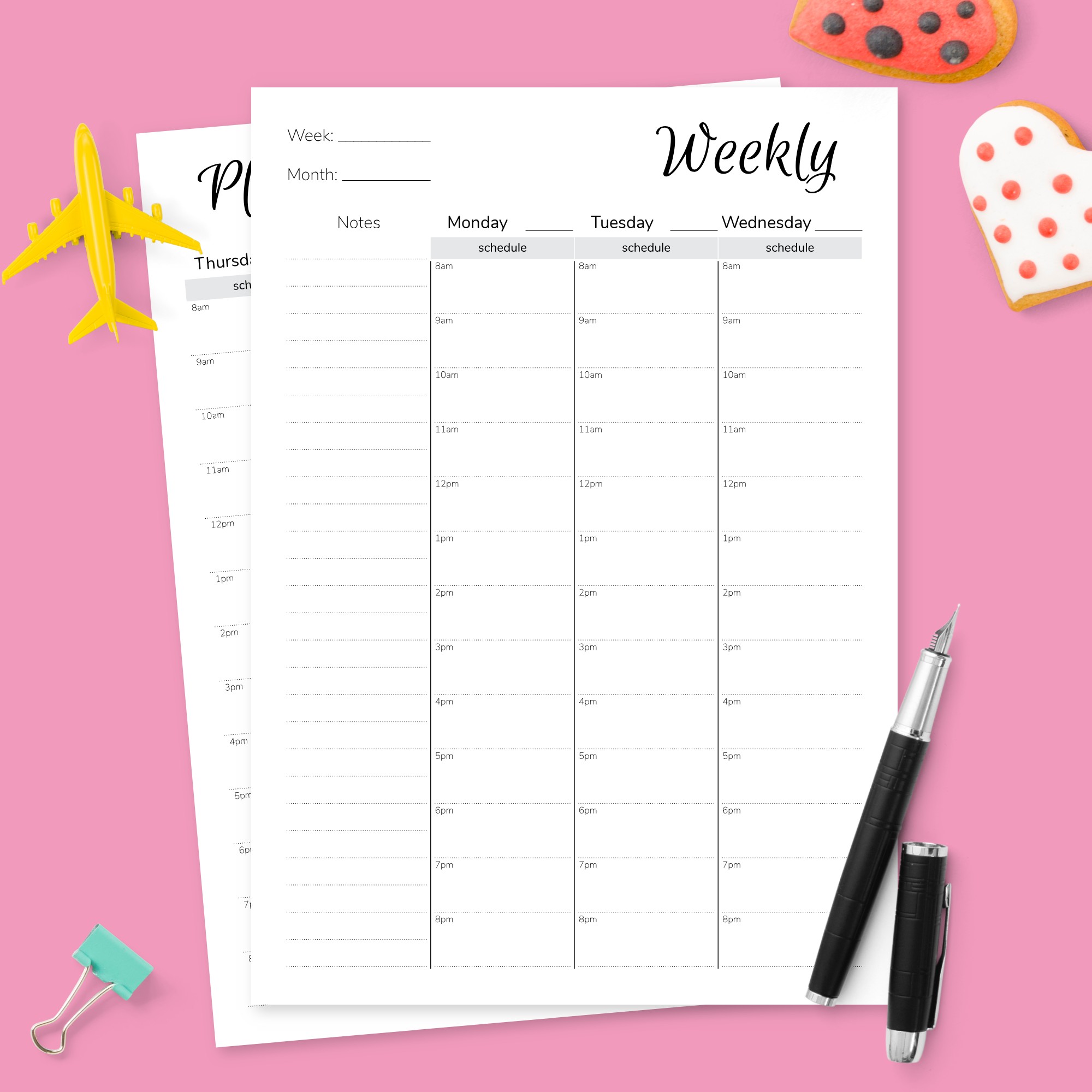 Simple Vertical Weekly Agenda Template - Printable PDF