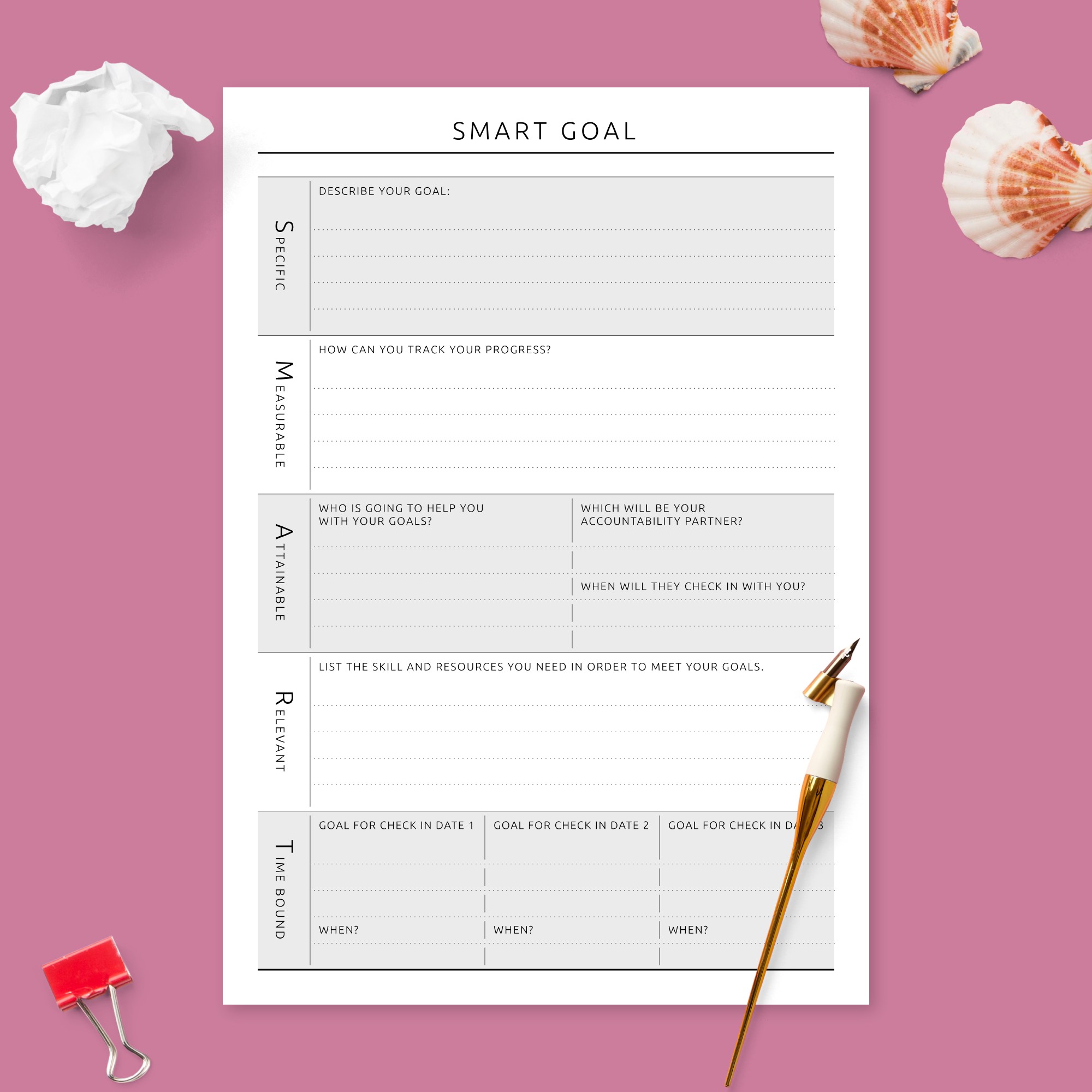 Smart Goal Organizer Template - Printable PDF