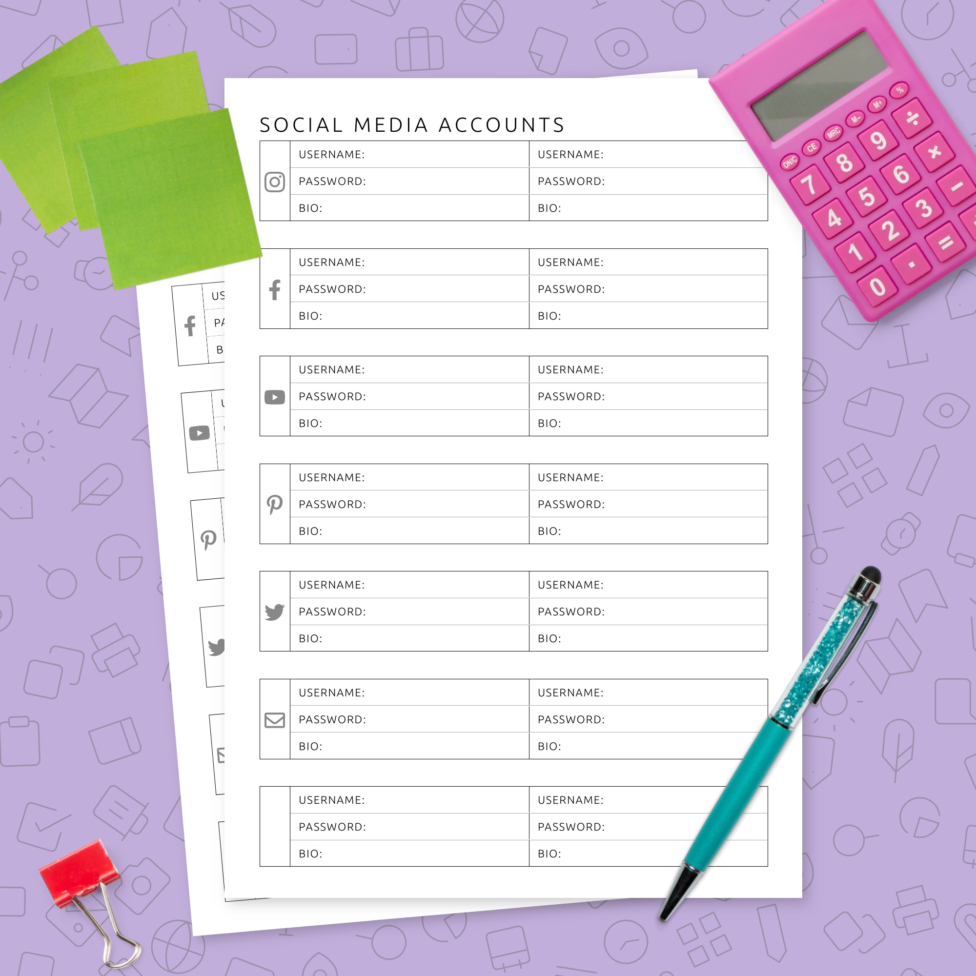 Social Media Accounts Template Template Printable PDF