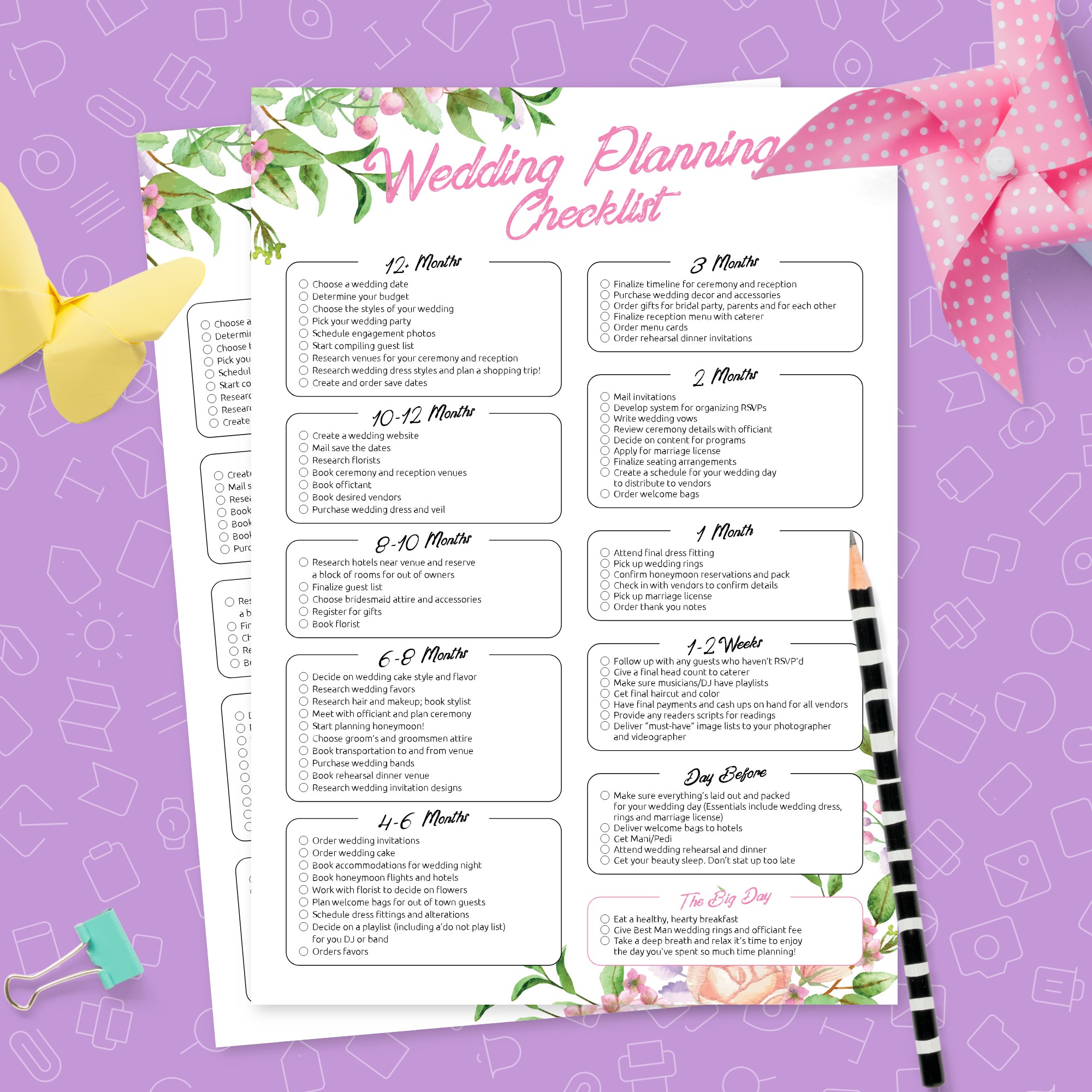 Spring Style Wedding Plan Checklist Template - Printable PDF