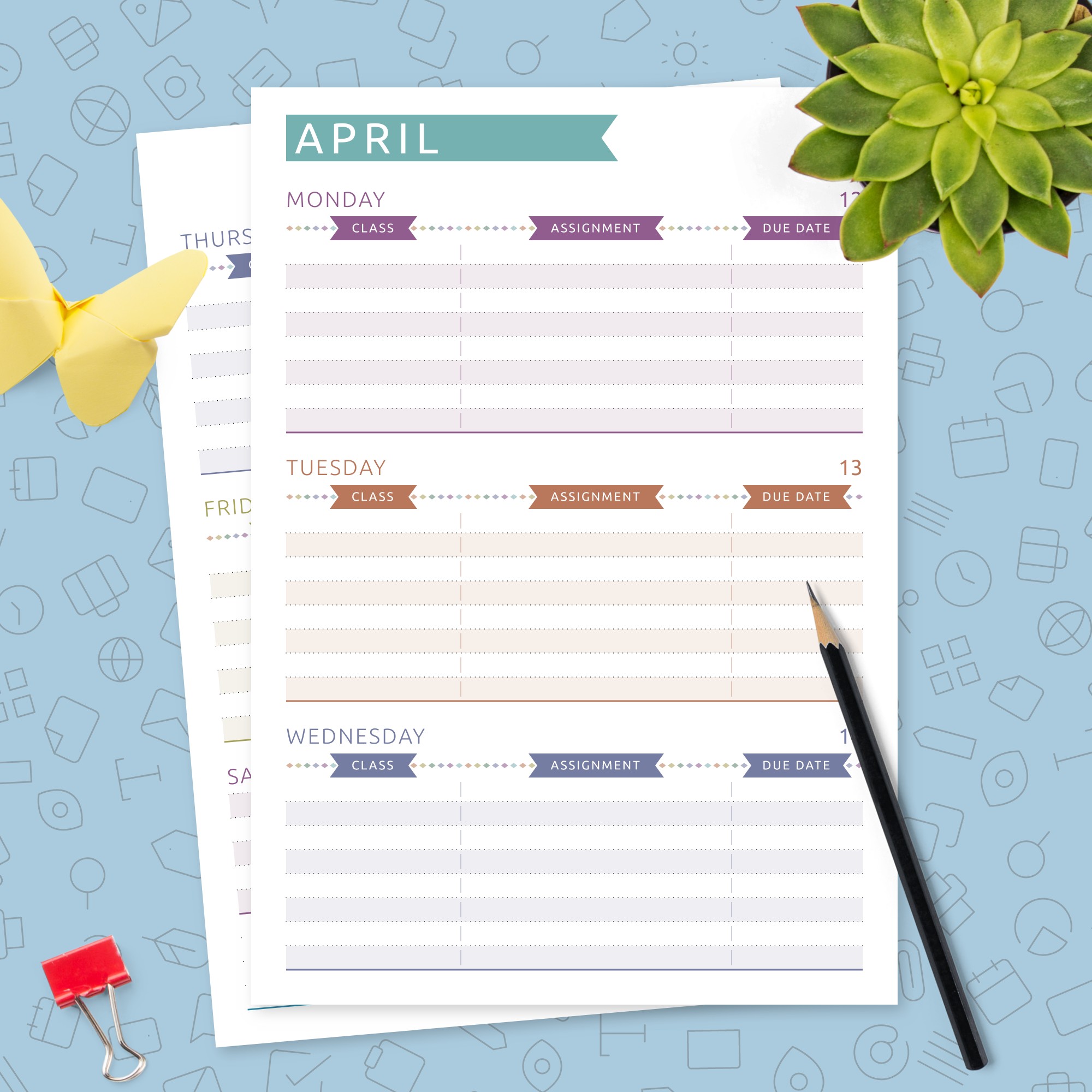 Student Weekly Schedule Template (Casual) Template Printable PDF