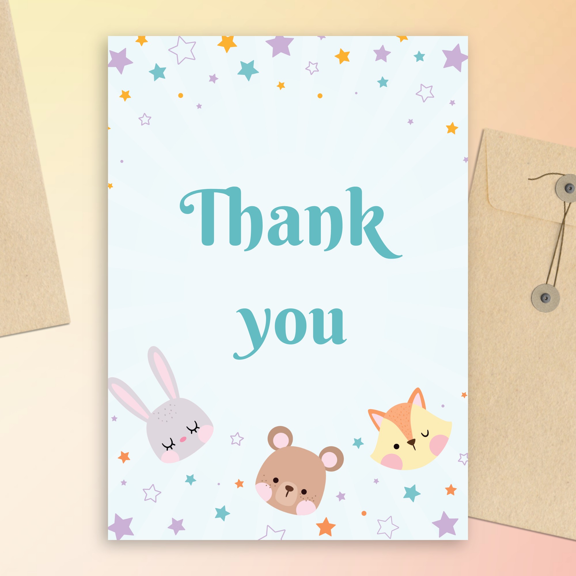 Toy Animals Baby Shower Thank You Card Template Editable Online