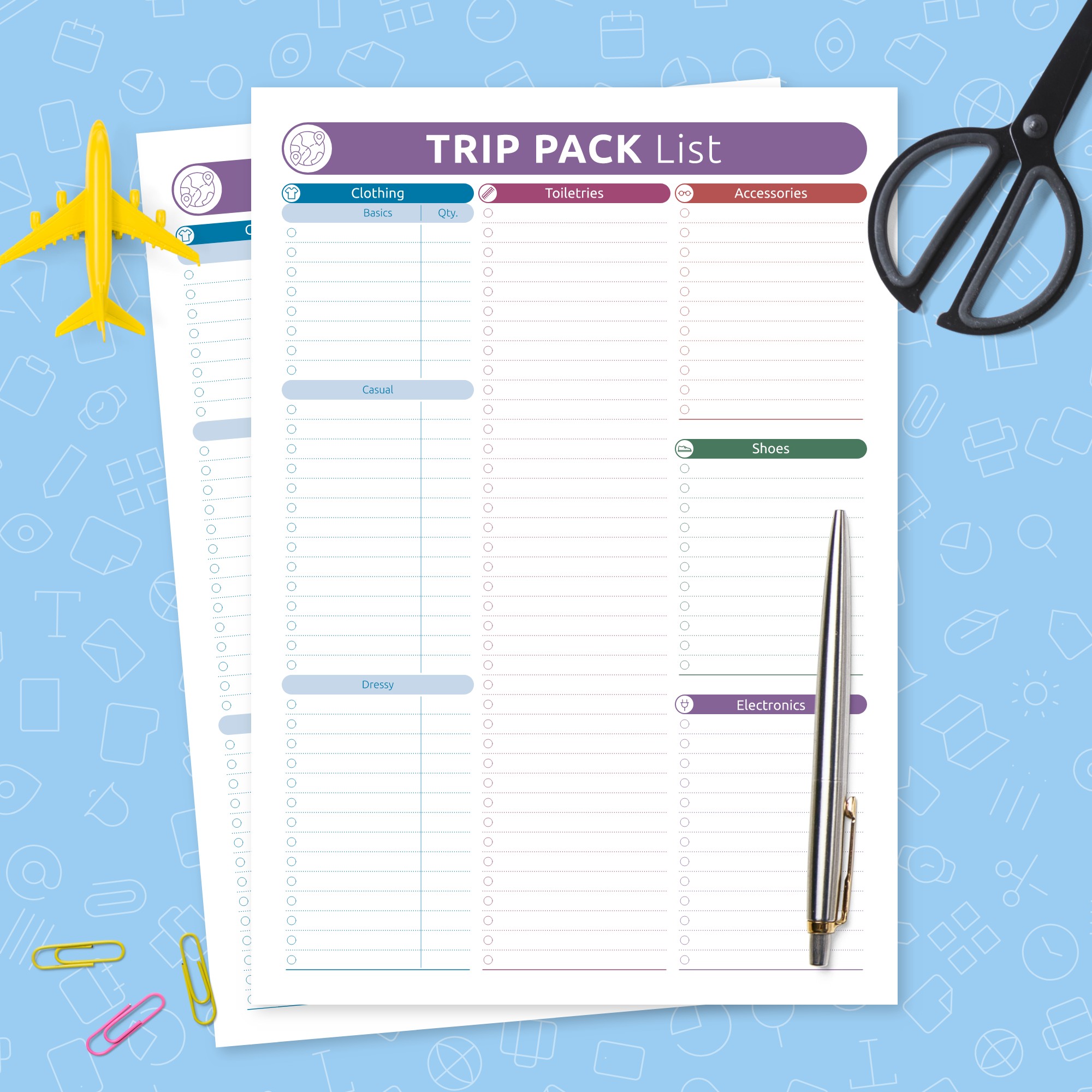 trip pack list template printable pdf
