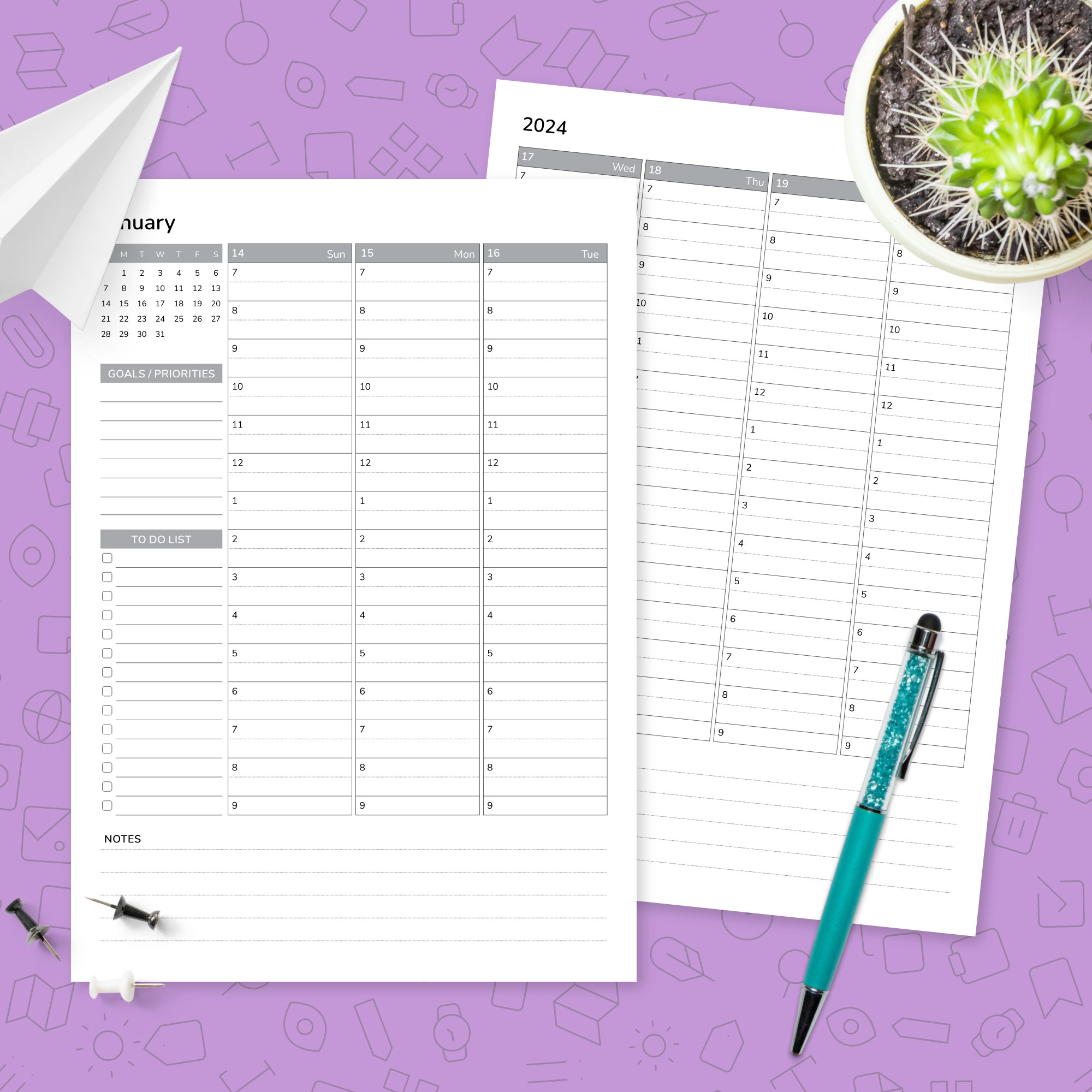 Two Page Vertical Weekly Planner Template - Printable PDF