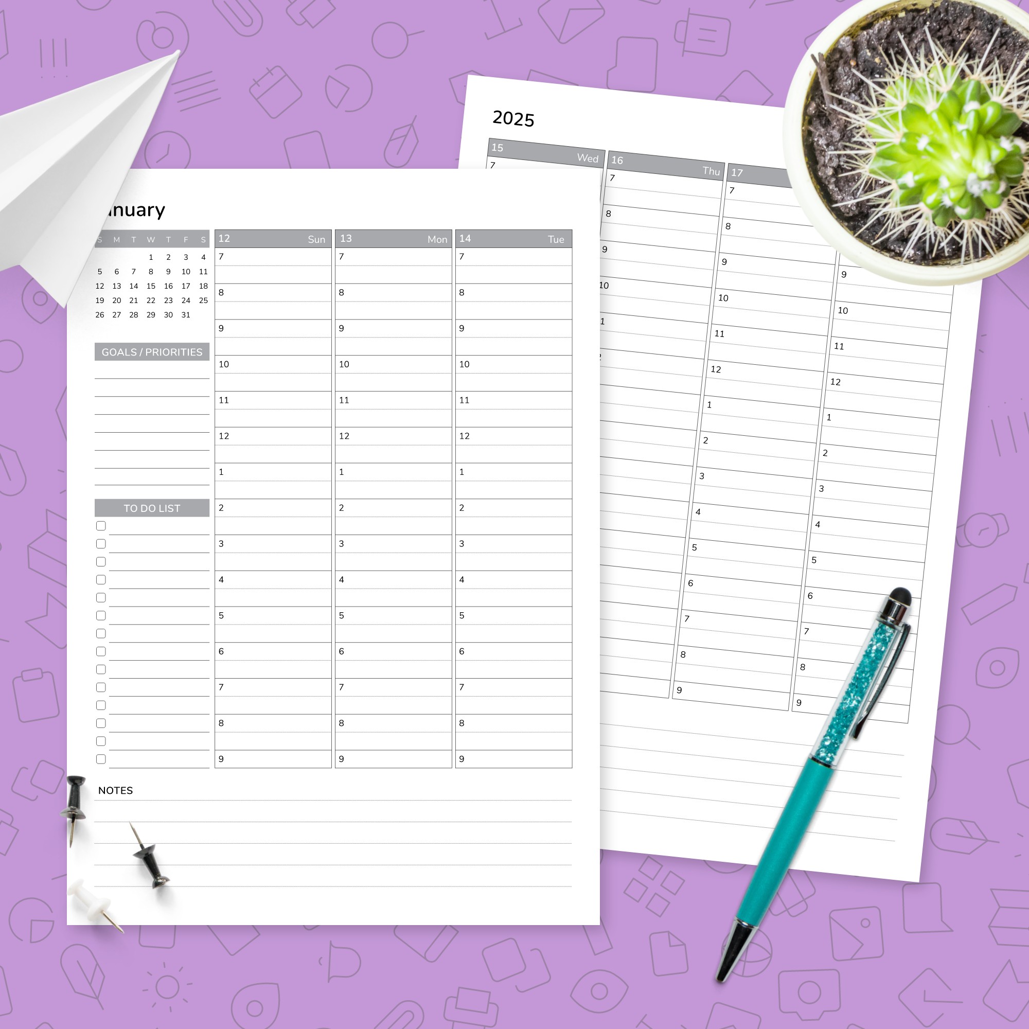 Two Page Vertical Weekly Planner Template Printable PDF