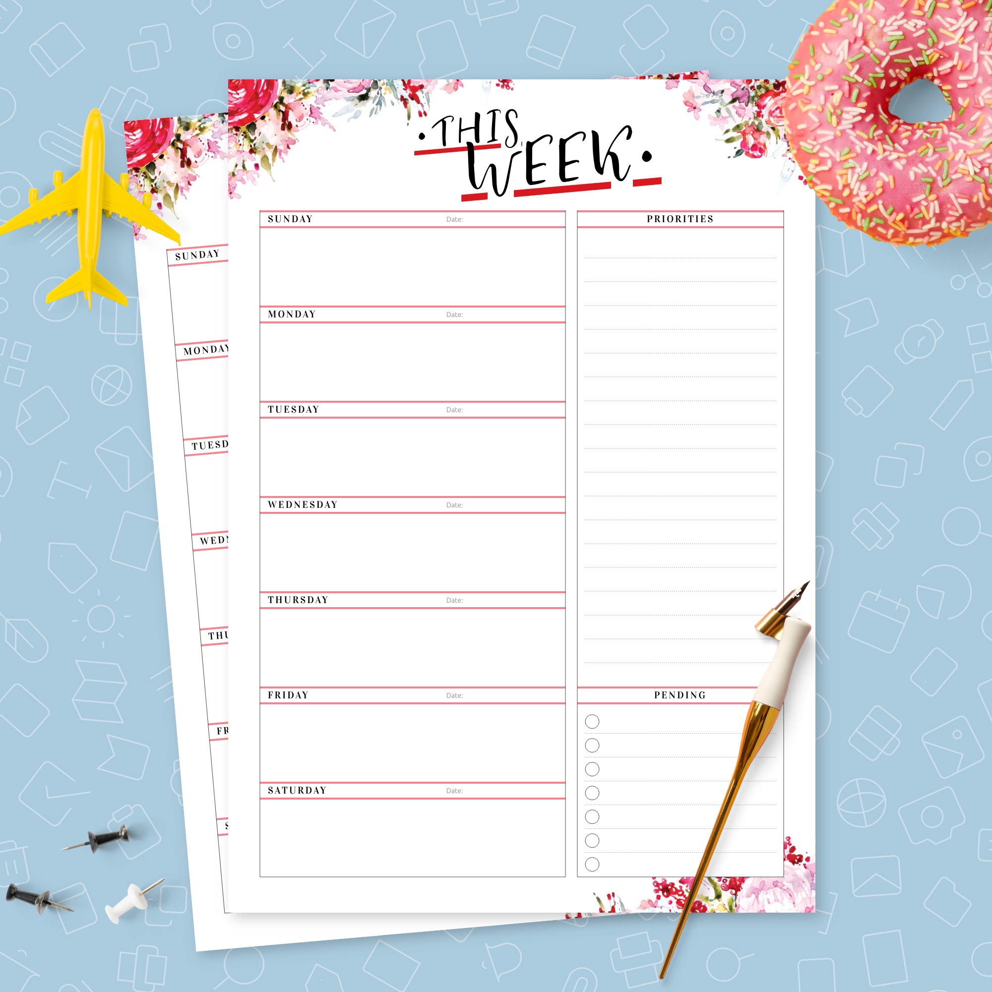 Undated Weekly Agenda Template - Printable PDF