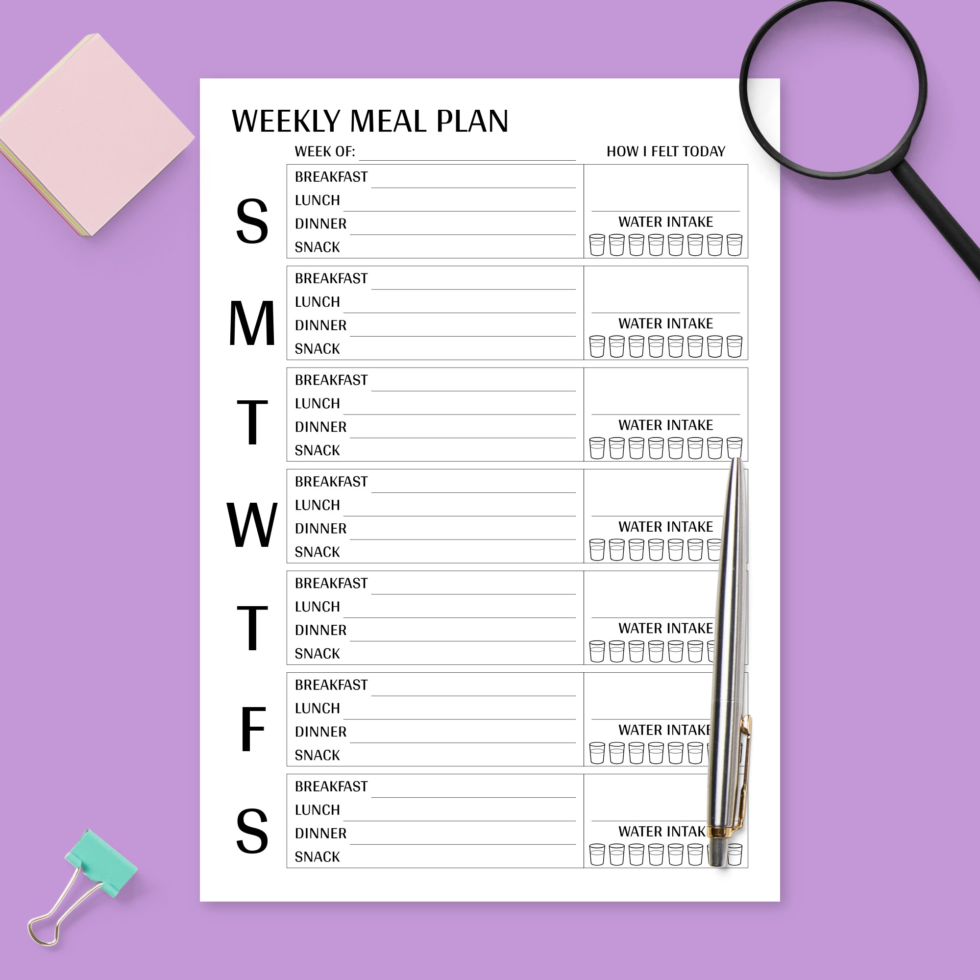 Week Meal Plan Printout Template - Printable PDF