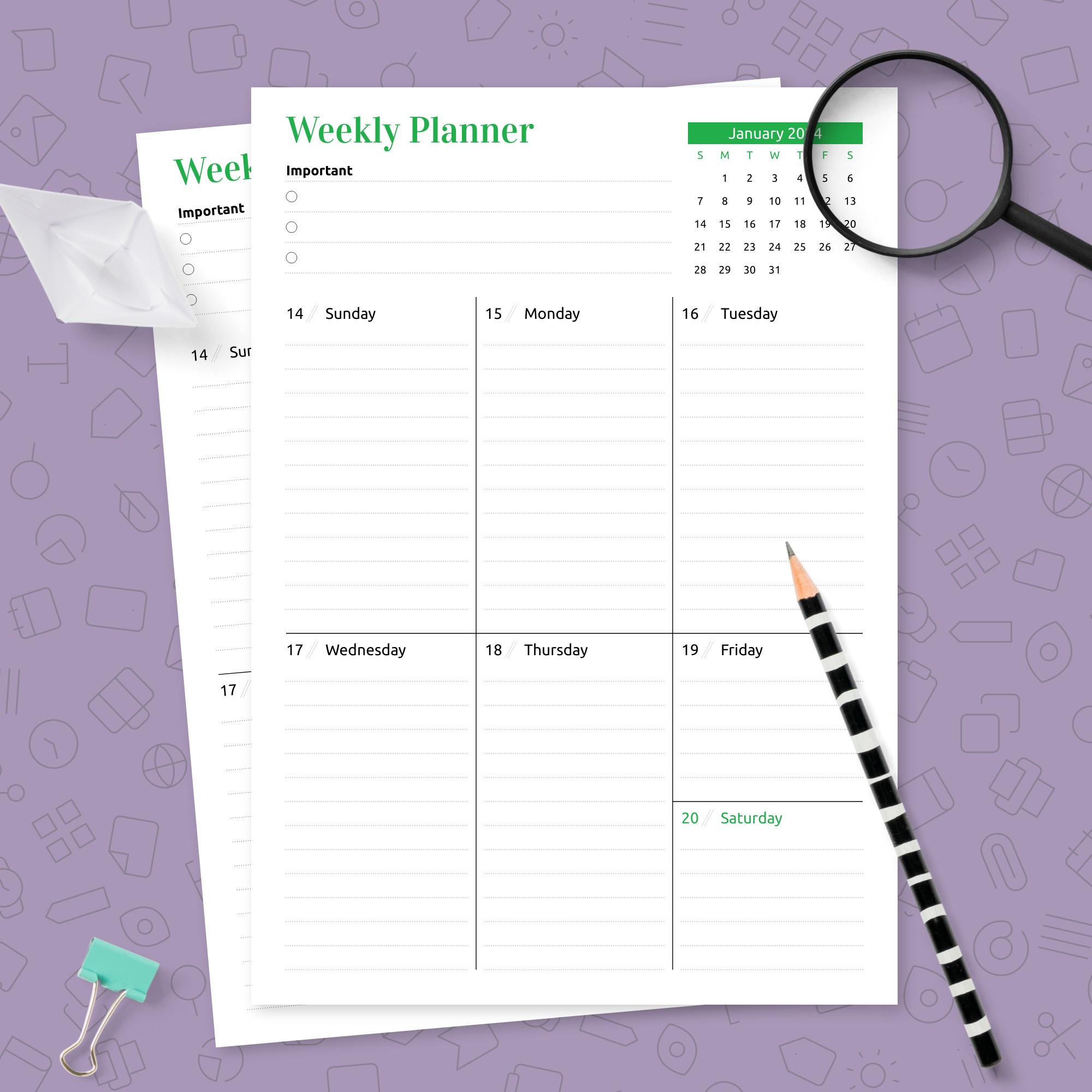 Week On One Page Planner Template - Printable PDF