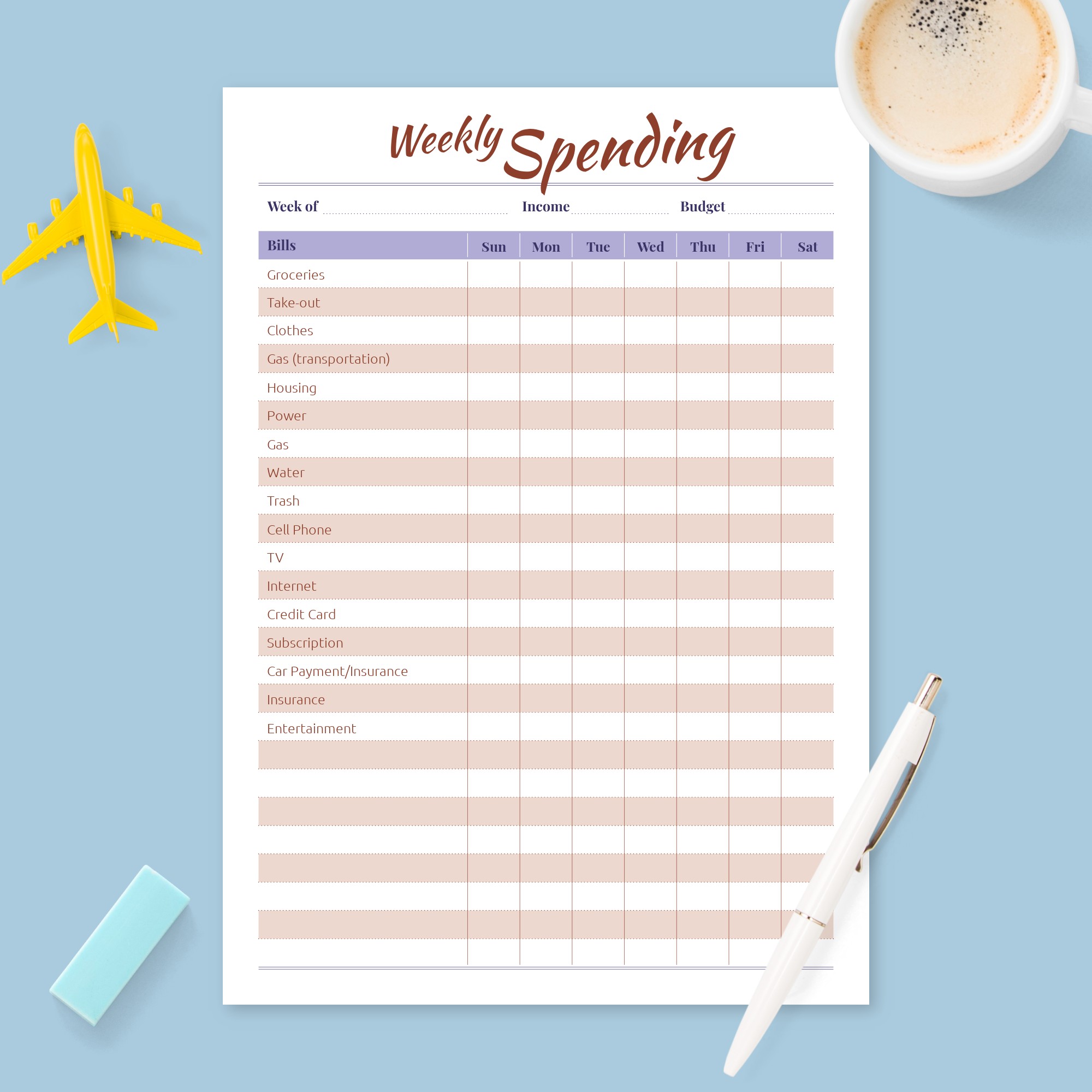 Weekly Expense Track Template - Printable PDF