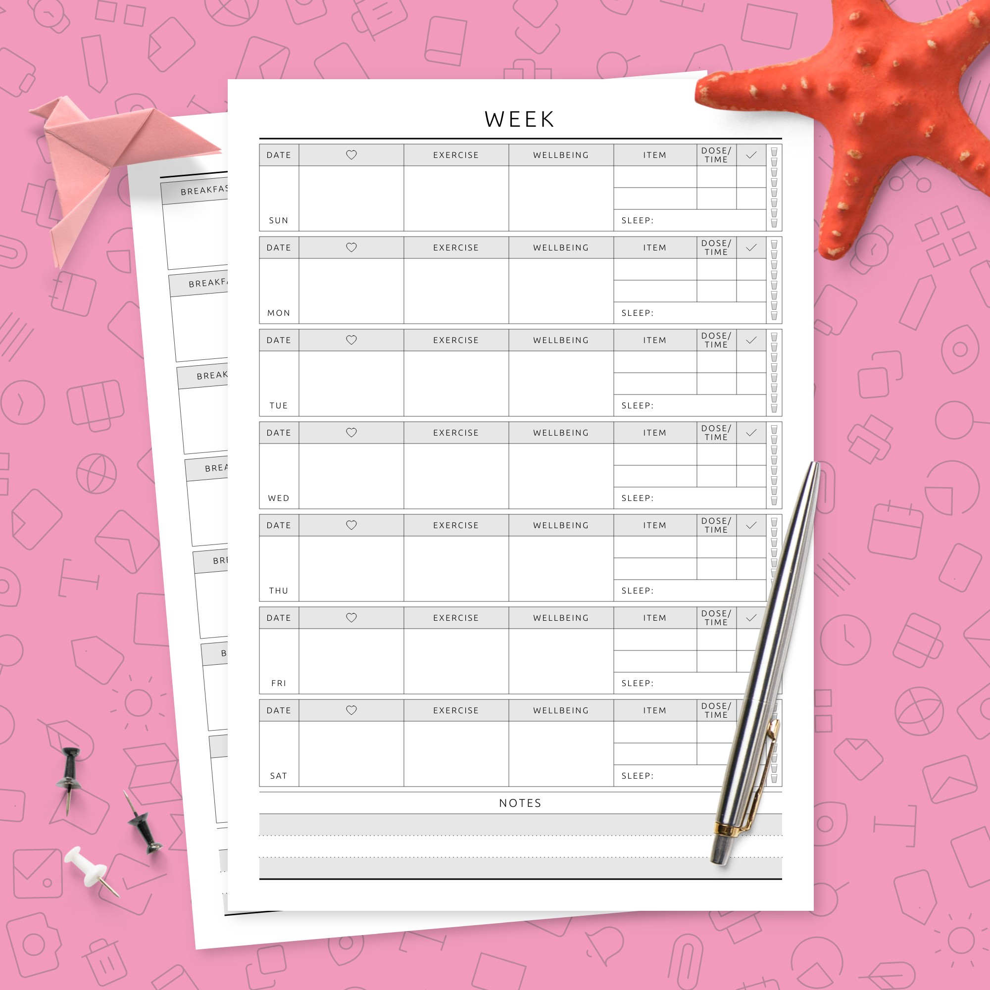 weekly fitness planner template template printable pdf