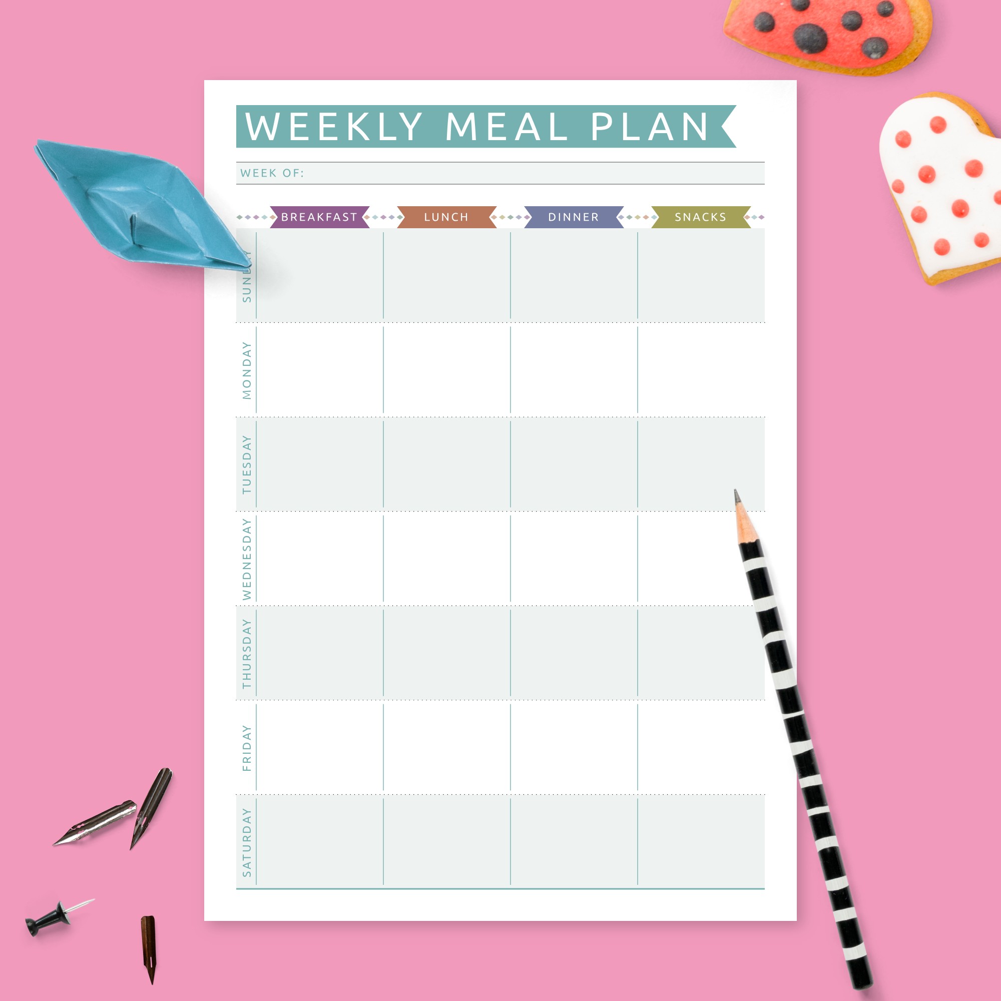 Weekly Meal Planner - Colored Template - Printable PDF
