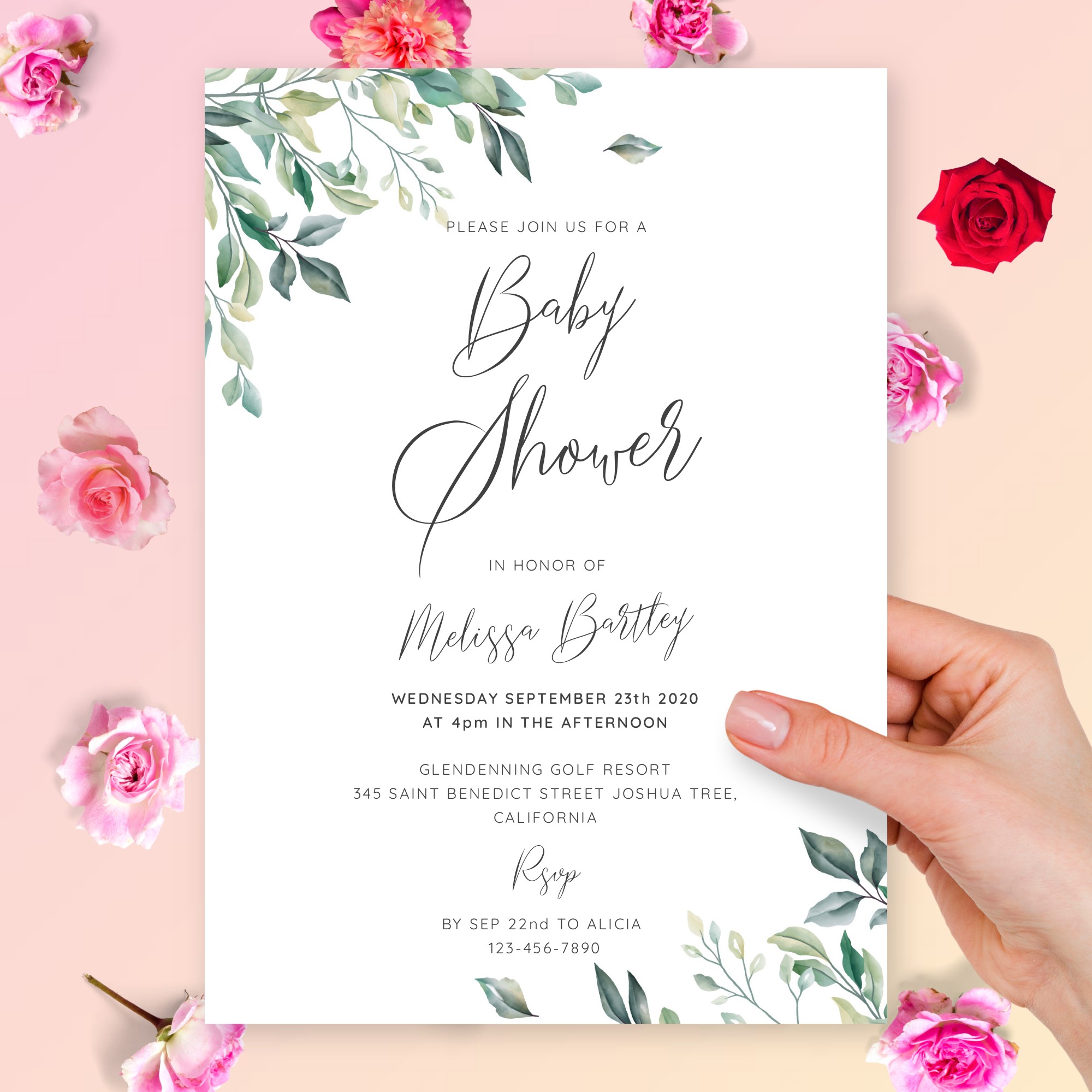 Willow Greenery Baby Shower Invitation Template Online Maker