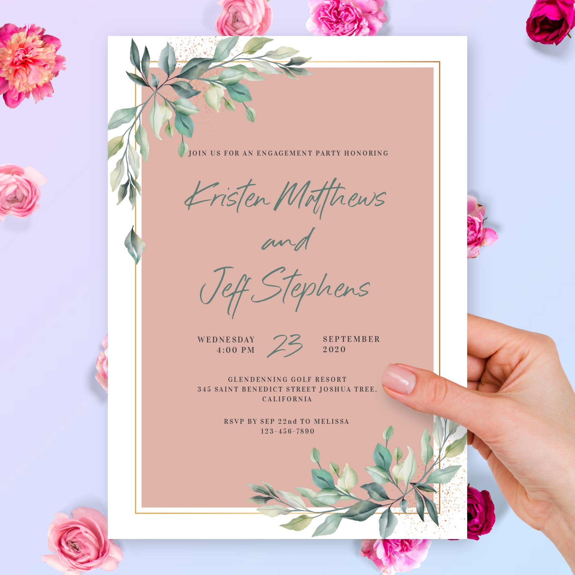 Willow Greenery Blush Engagement Party Invitation Template Online Maker