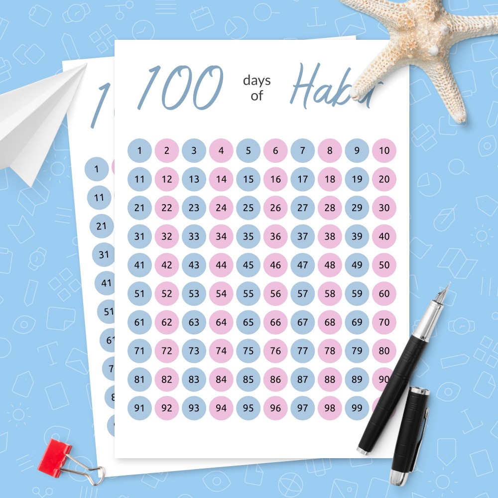 Download Printable 100 Days Habit Tracker Template Template