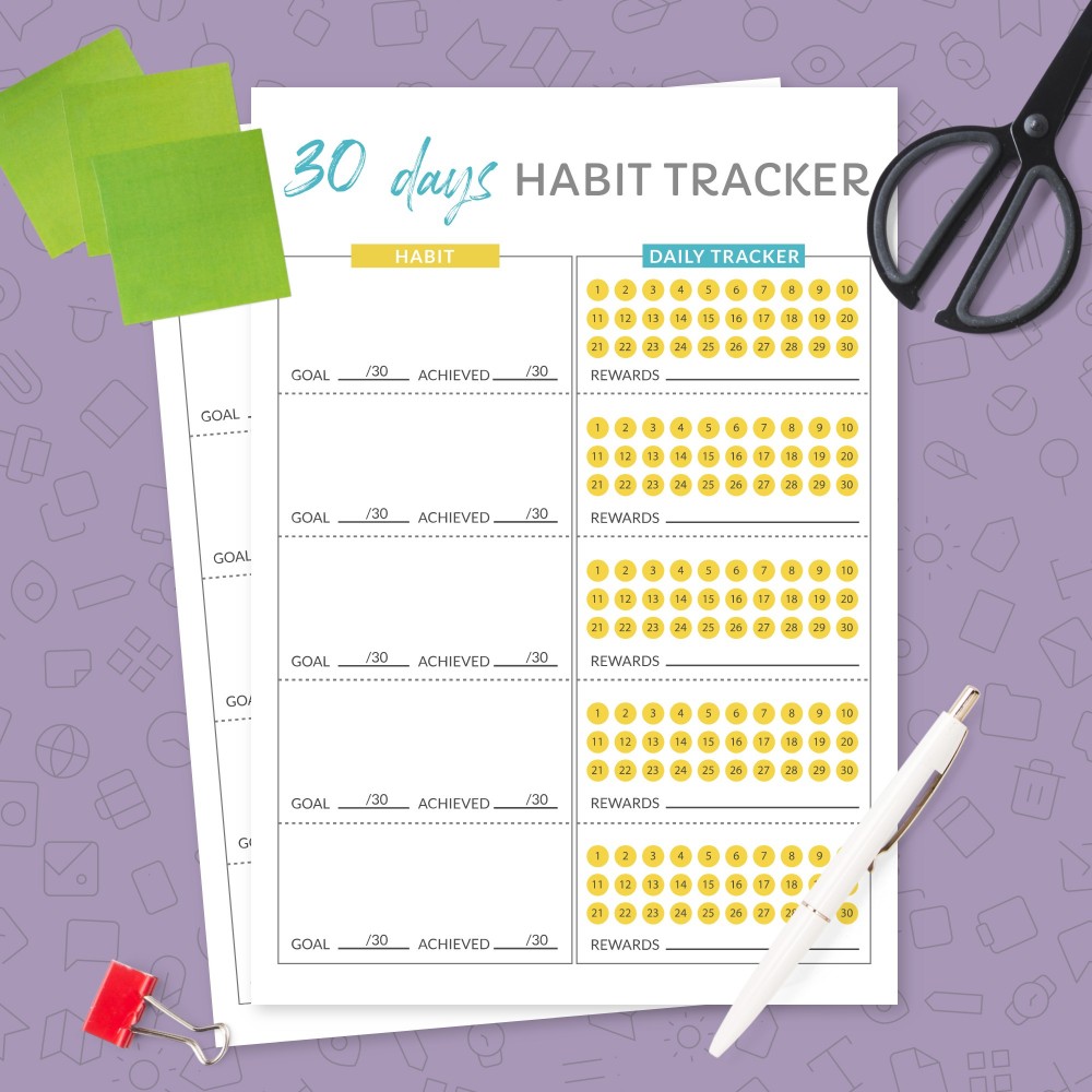 Download Printable 30 Days Goal Habit Tracker Template Template