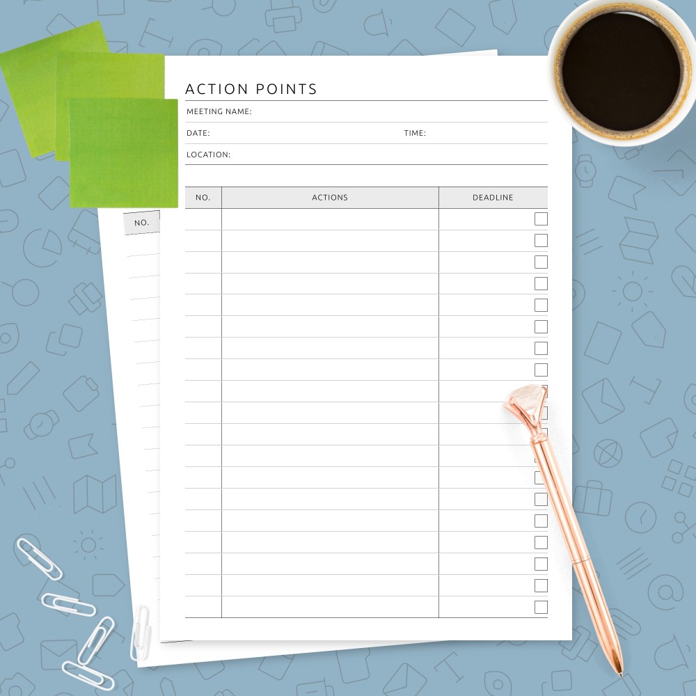 Download Printable Action Points on Meeting Template Template