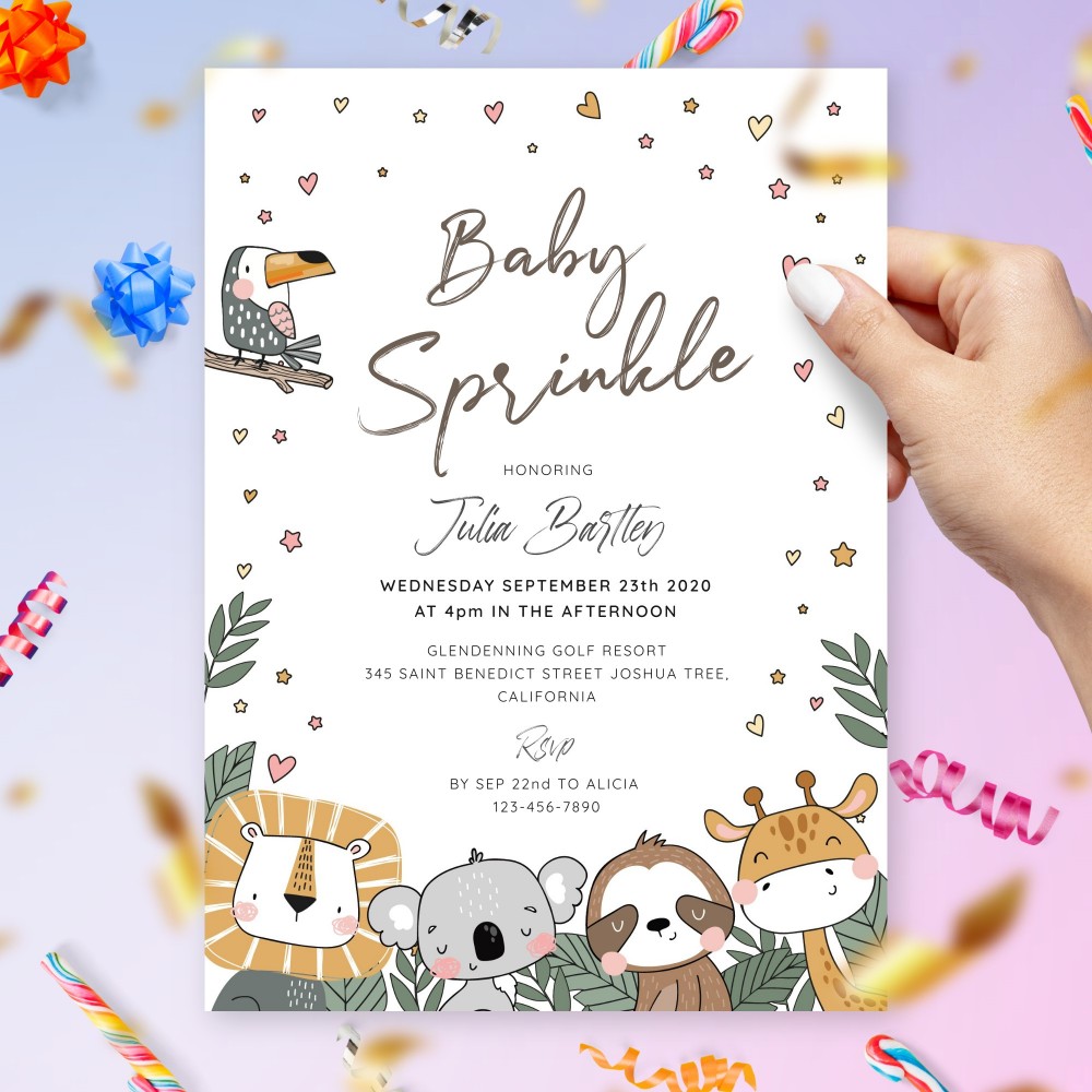 Customize and Download Baby Sprinkle Invitation With Animals