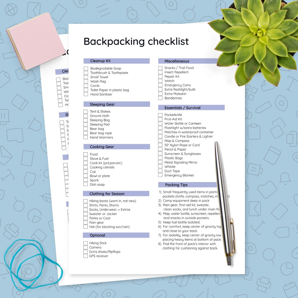 Download Printable Backpacking Checklist Template Template