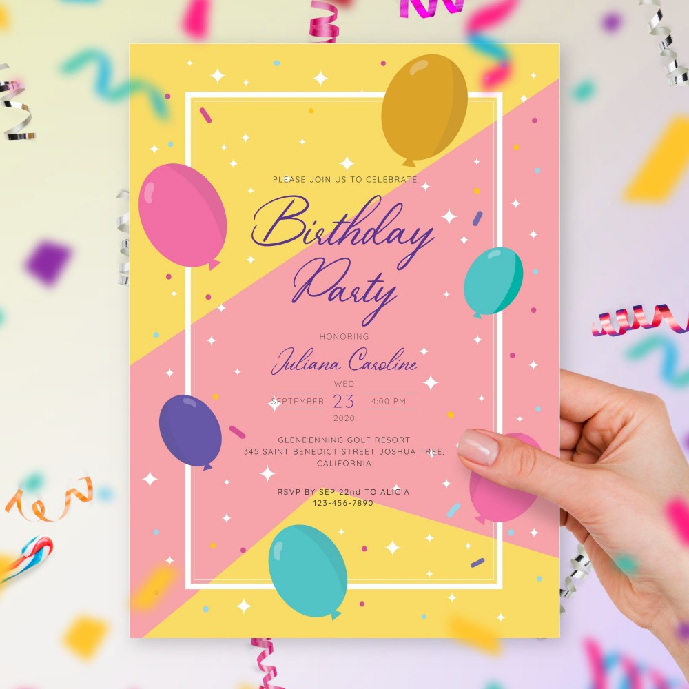 Customize and Download Balloons Birthday Party Invitation for Her