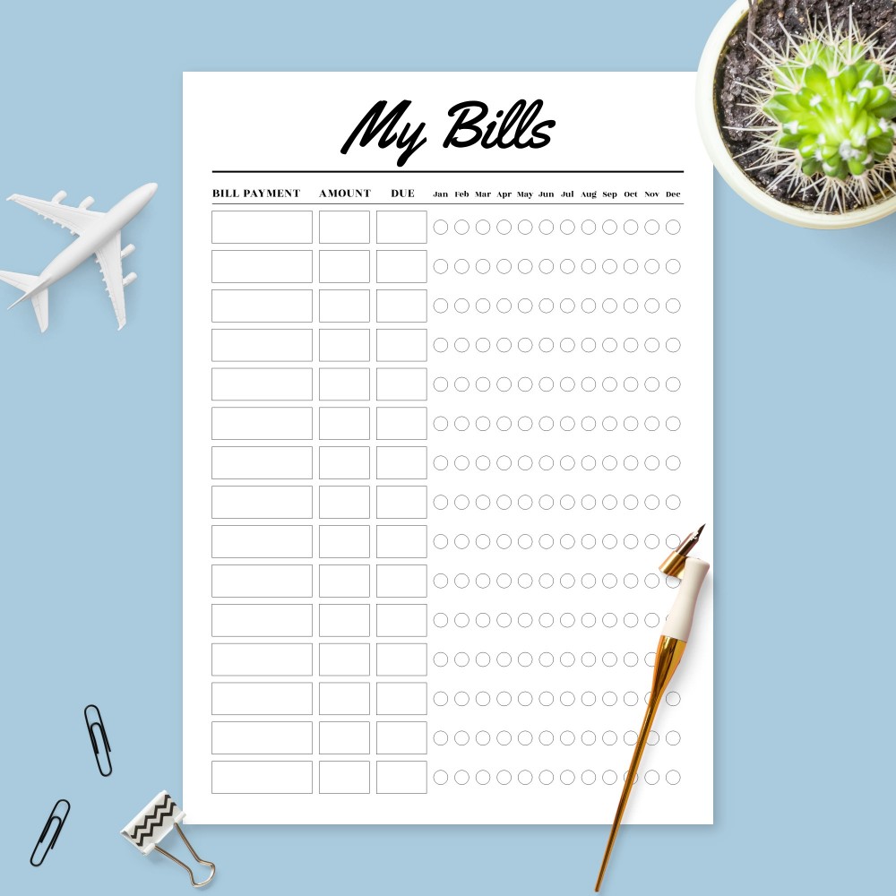 Download Printable Bill Due Tracker Template