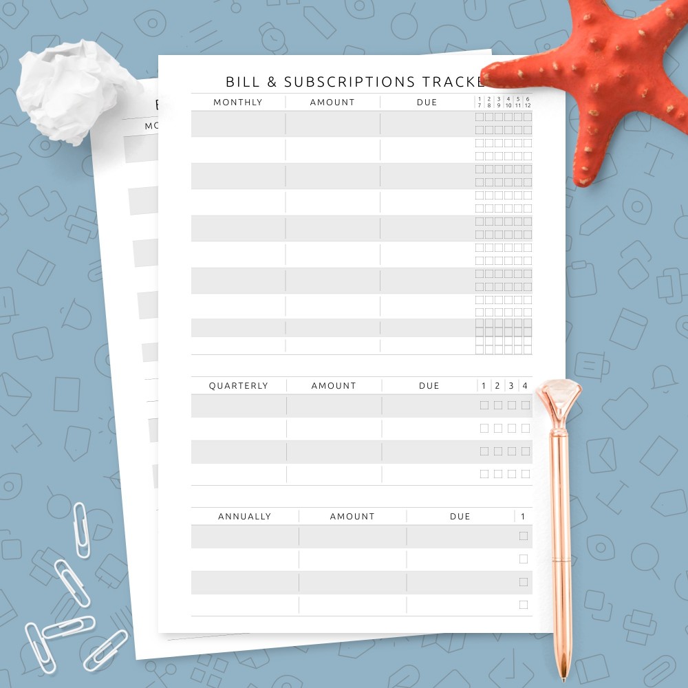 Download Printable Bill &amp;amp; Subscriptions Tracker Template Template