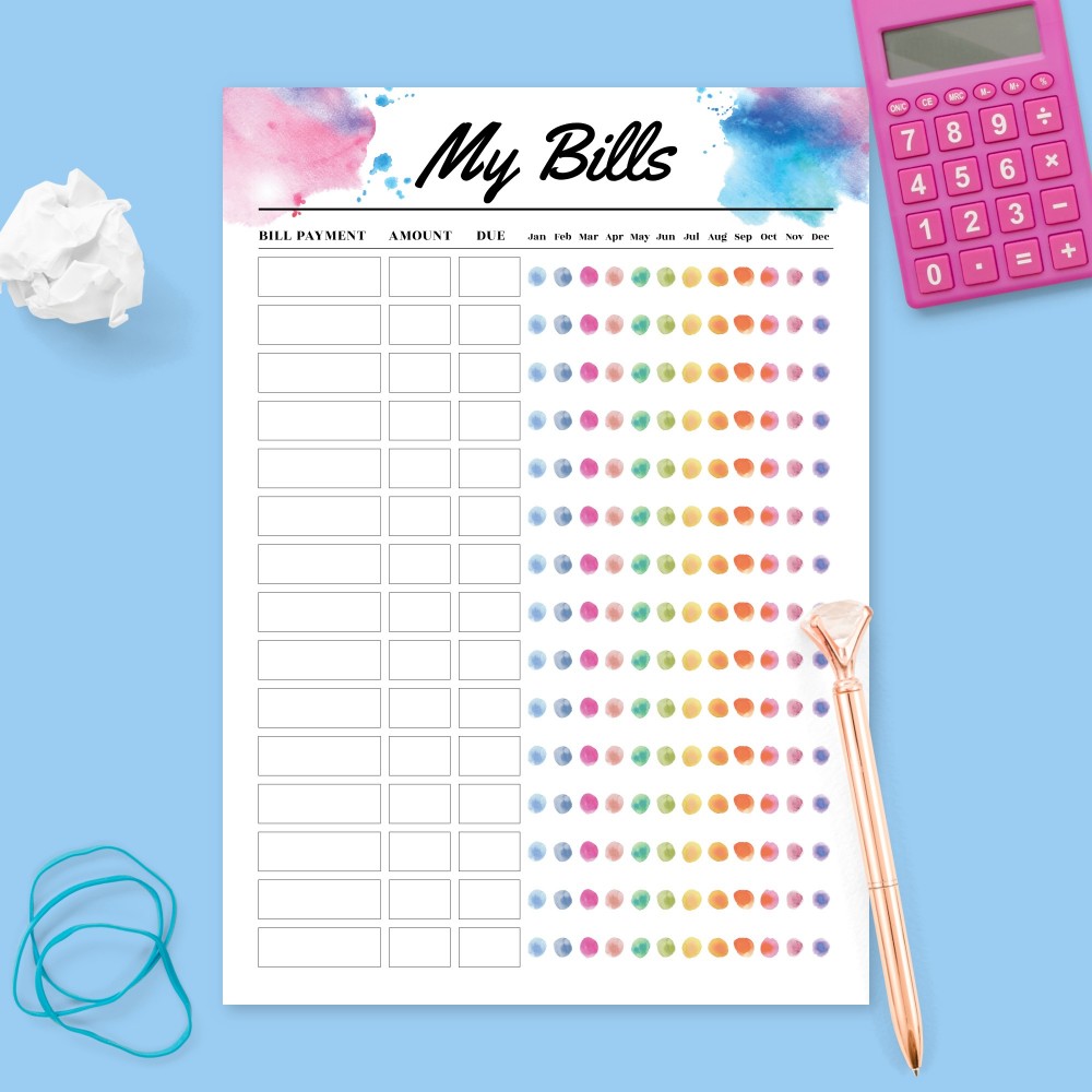 Bill Tracking Planner Template Printable PDF