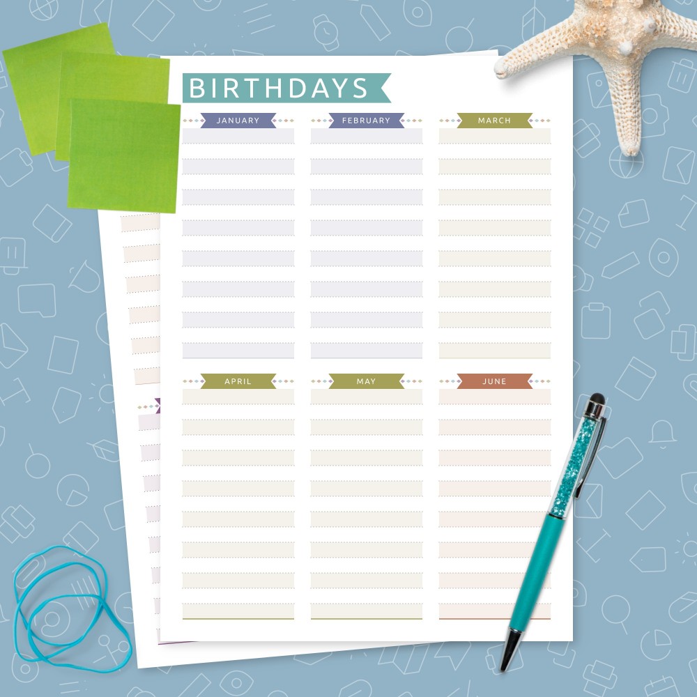 Download Printable Birthday Calendar - Casual Style Template