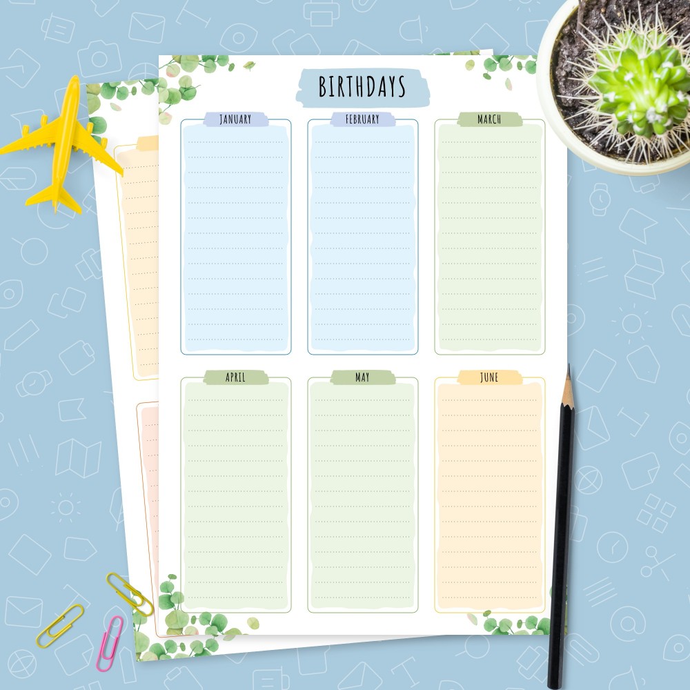Download Printable Birthday Calendar - Floral Style Template