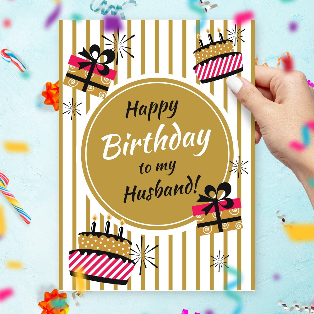 Customize and Download Birthday Card For Husband - Golden Style