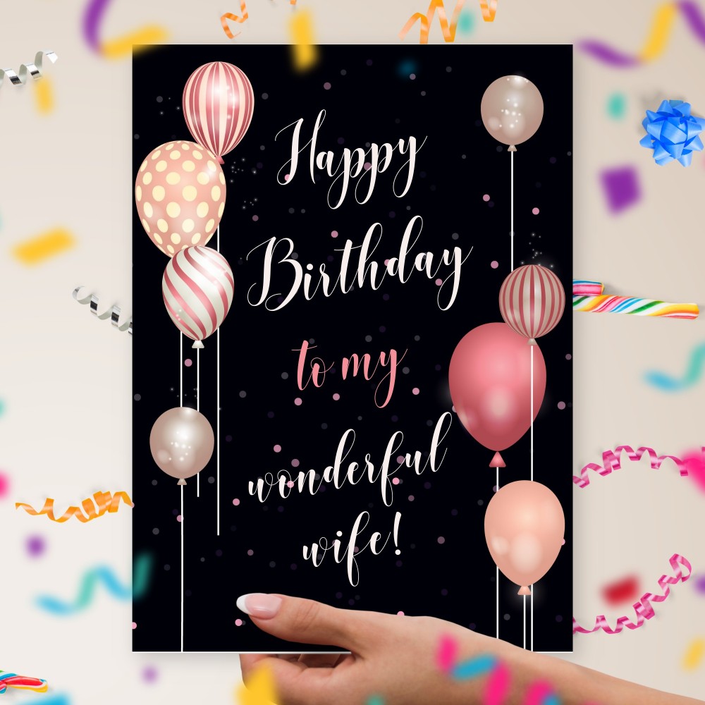 Customize and Download Birthday Card For Wife - Black Style And Baloons