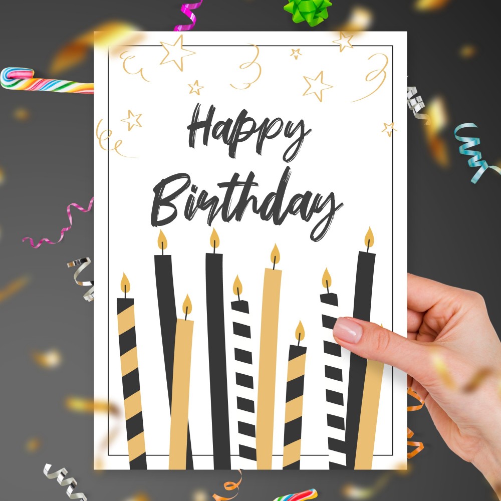 Customize and Download Black and Gold Candles Birthday Card For Him