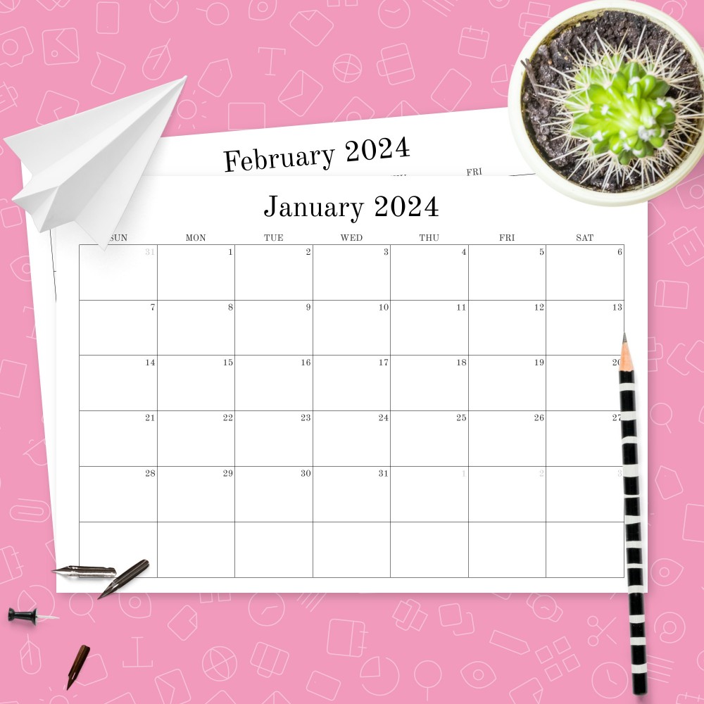 Download Printable Blank Monthly Calendar Template