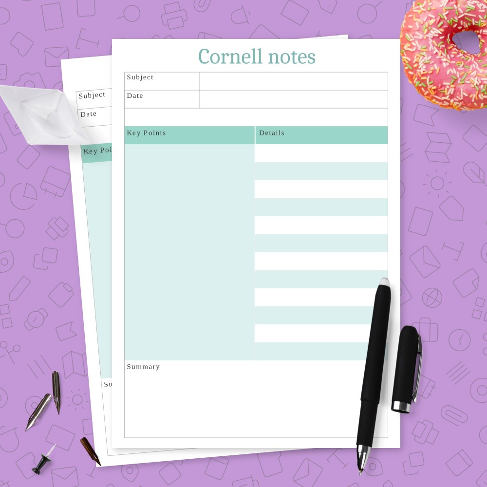 Download Printable Blue Background Cornell Notes Template Template