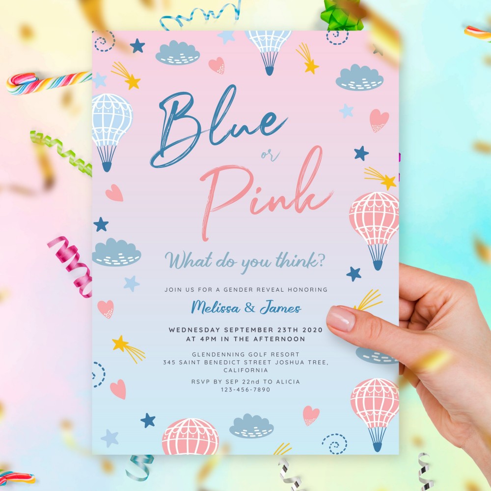 Customize and Download Blue &amp;amp; Pink Gender Reveal Invitation Card