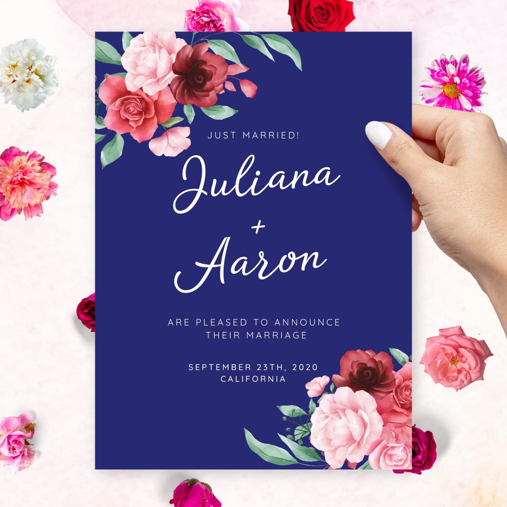 Customize and Download Blue Style Flowered Wedding Announcement