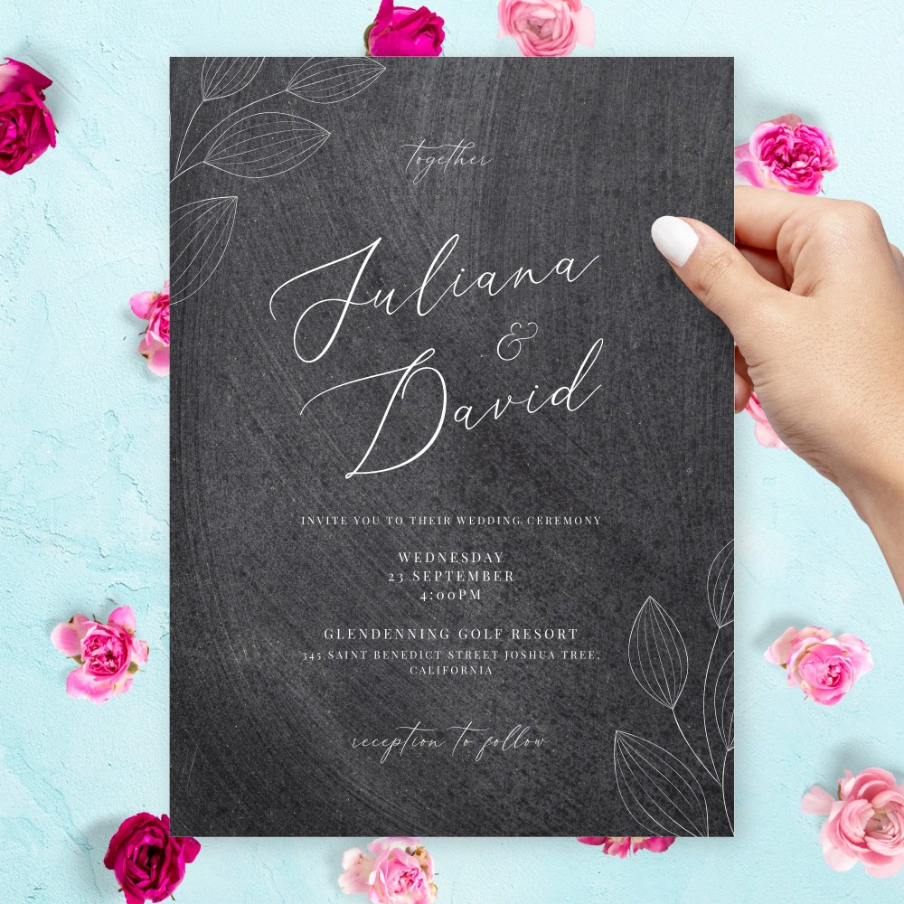 Customize and Download Botanical Chalkboard Wedding Invitation