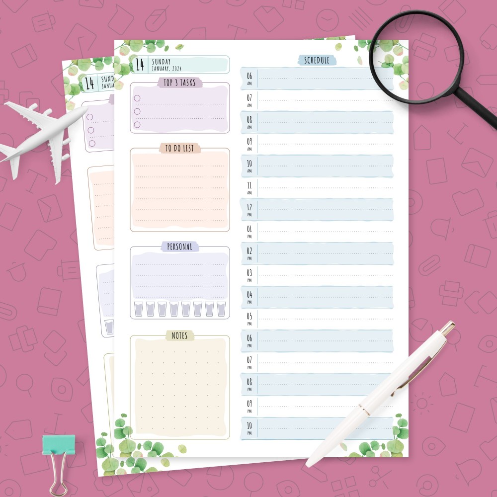 Download Printable Botanical Daily Planner Dated Template