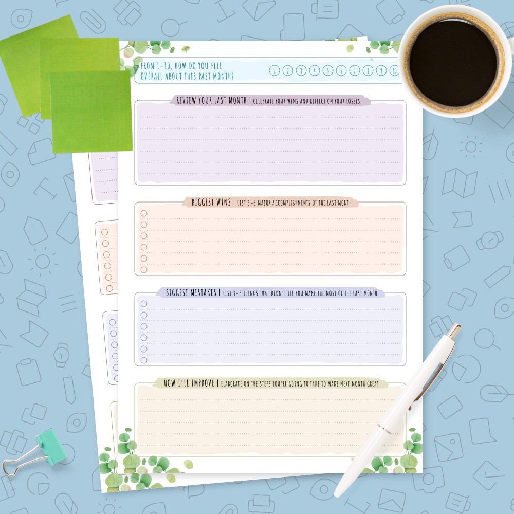 Download Printable Botanical Monthly Goals Performance Track Template