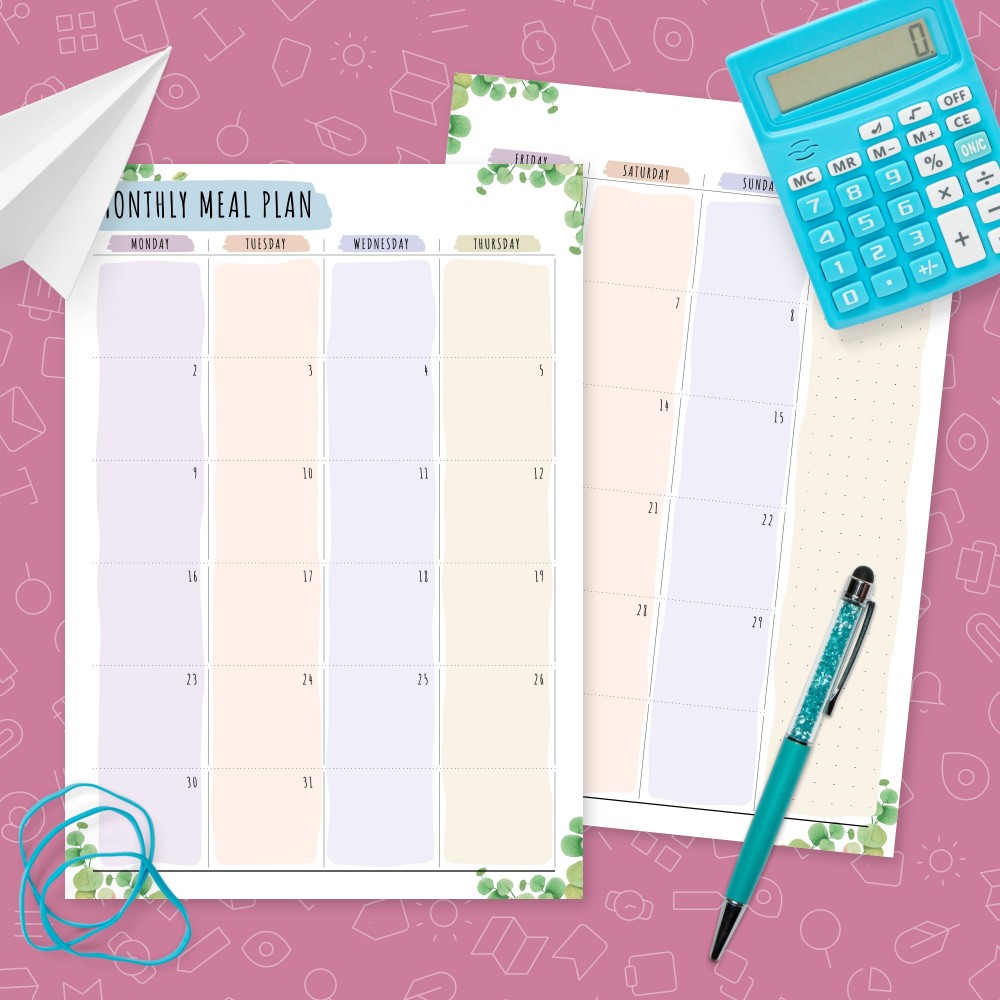 Download Printable Botanical Monthly Meal Planner Template