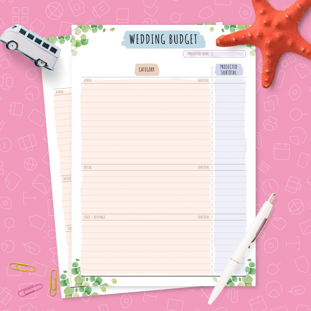 Download Printable Botanical Wedding Budget Planning Template Template
