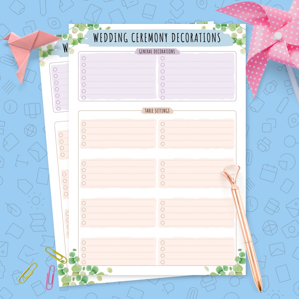 Download Printable Botanical Wedding Ceremony Decor Checklist Template