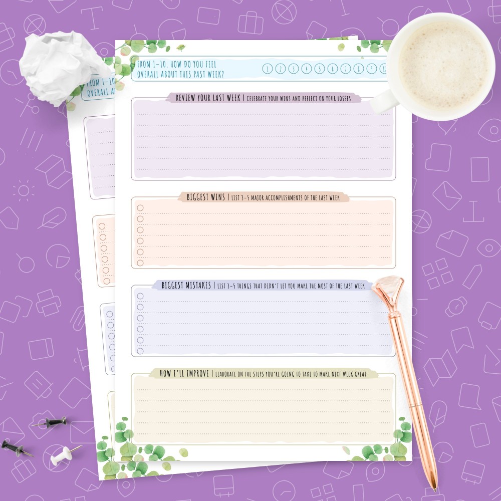 Download Printable Botanical Weekly Goals Performance Track Template