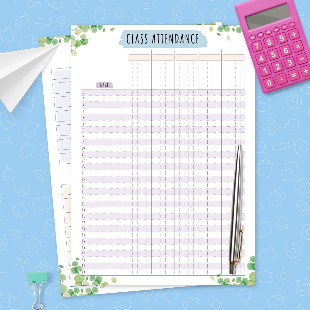 Download Printable Class Attendance &amp; Seating Chart Template (Floral) Template