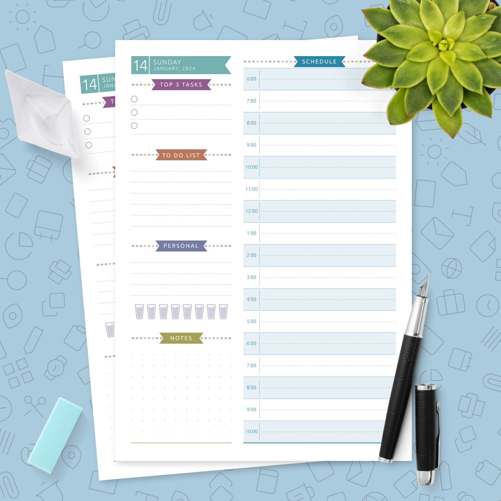 Download Printable Colored Daily Planner Dated Template