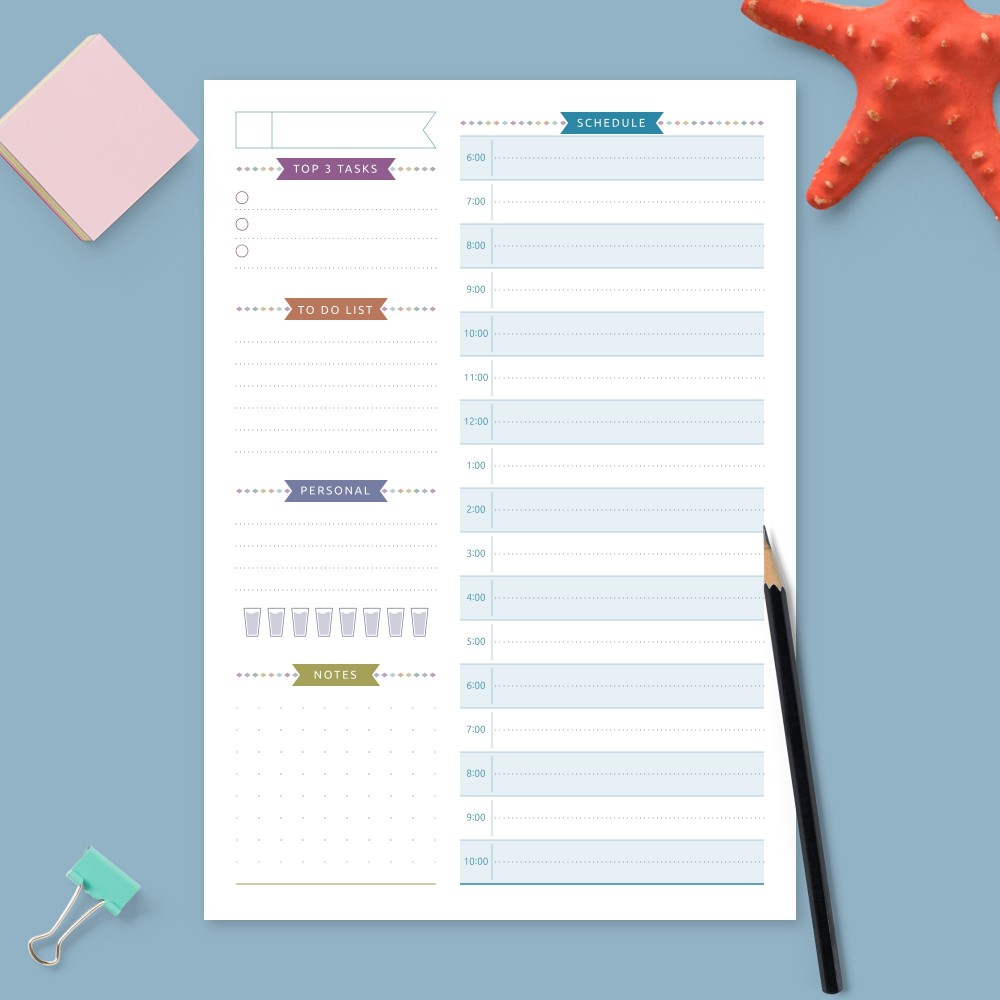 Download Printable Colored Daily Planner Undated Template