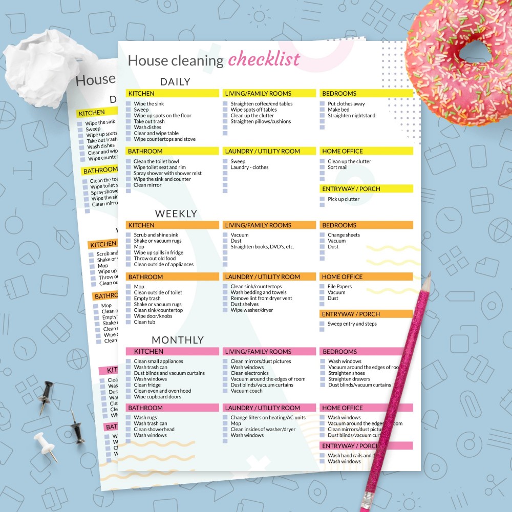 Download Printable Colored House Cleaning Checklist Template Template